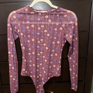 Floral Long Sleeve Bodysuit - Mauve and Blue